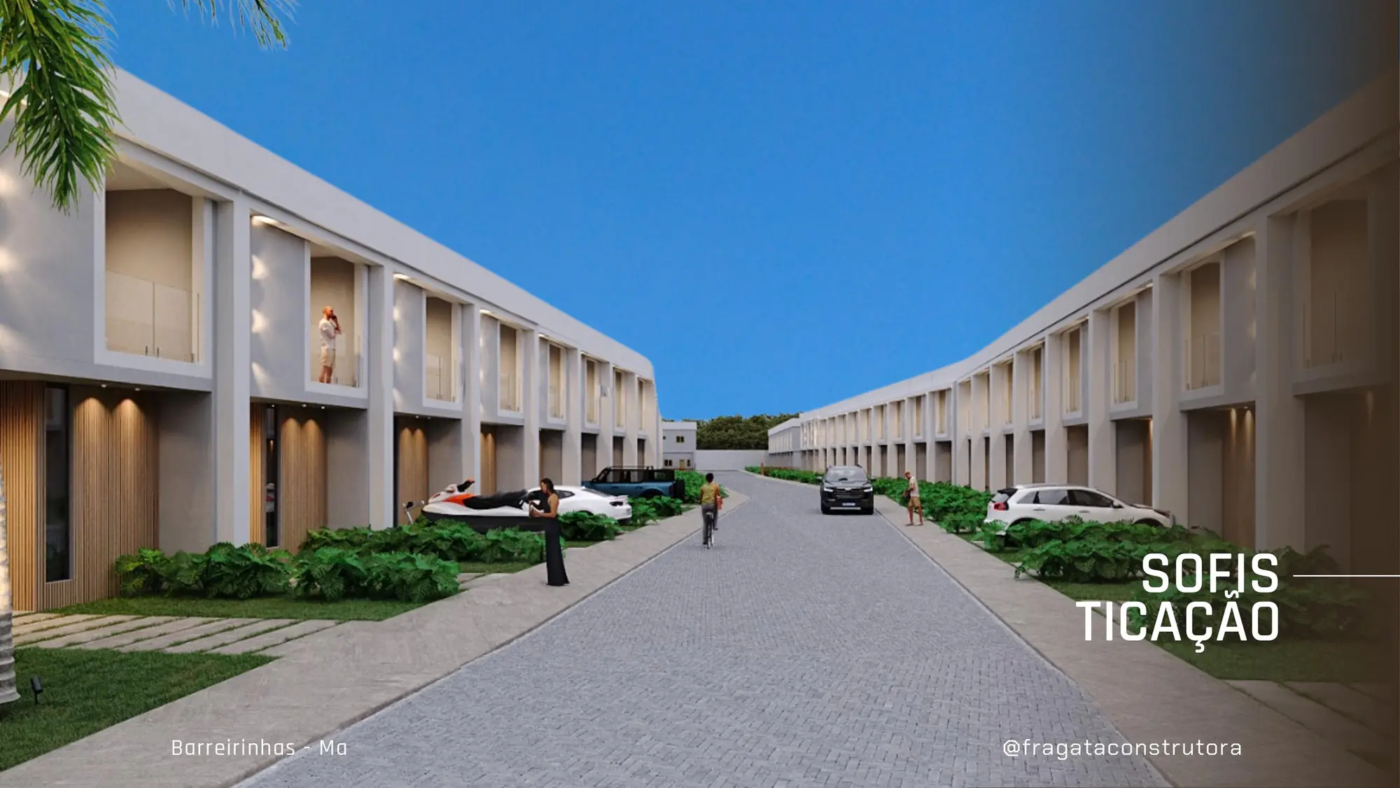 Perspectiva da rua interna e das residências do Doha Eco Residence
